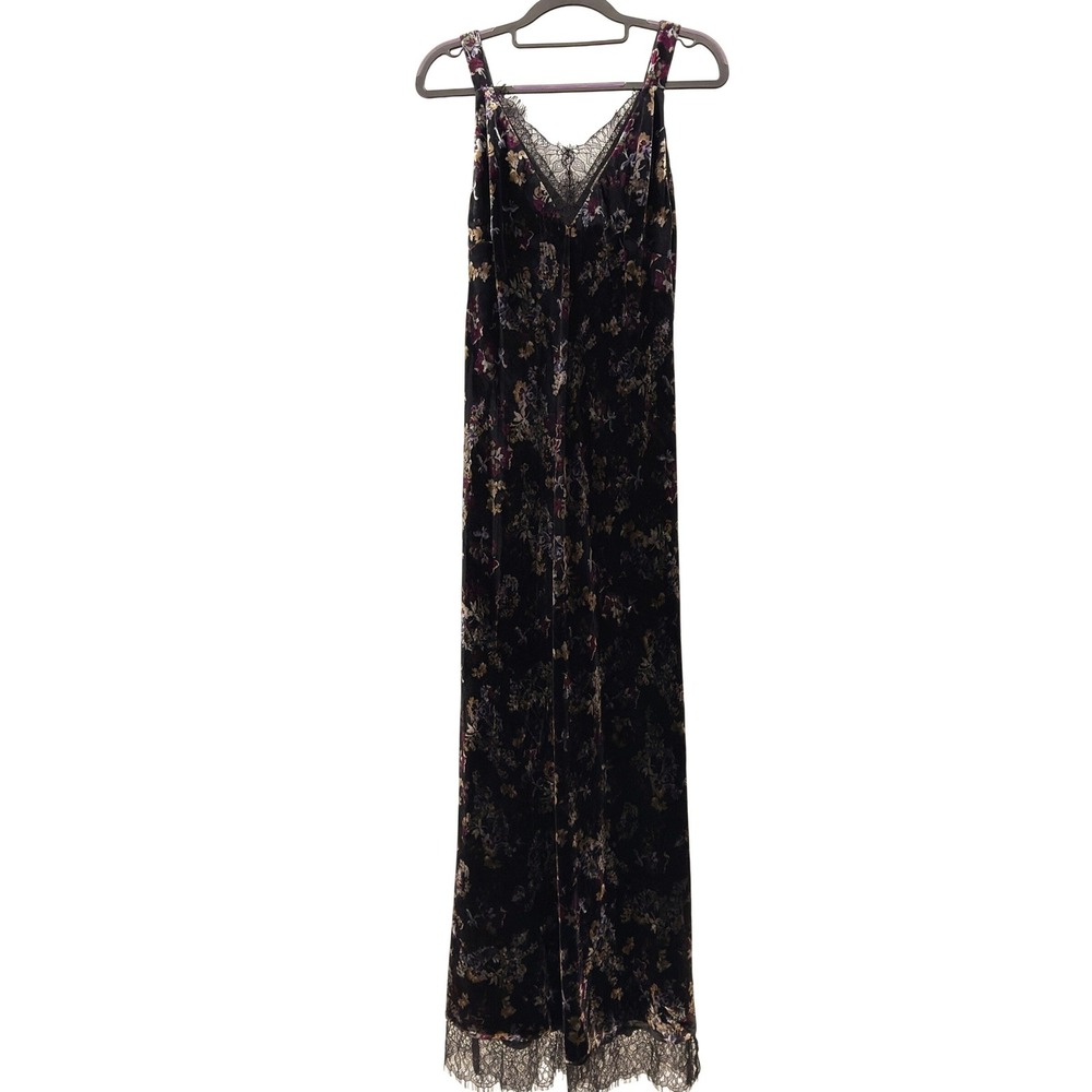 Gold Hawk Maxi Dress Women Small Black Velvet Burnout Linen Lace Whimsigoth Y2K